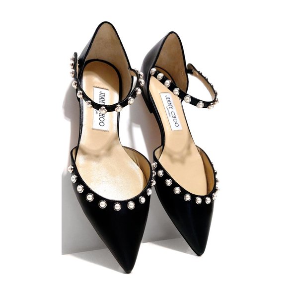 Jimmy Choo Leema Pearl Studded Flat In Black Size EU 37 US 7